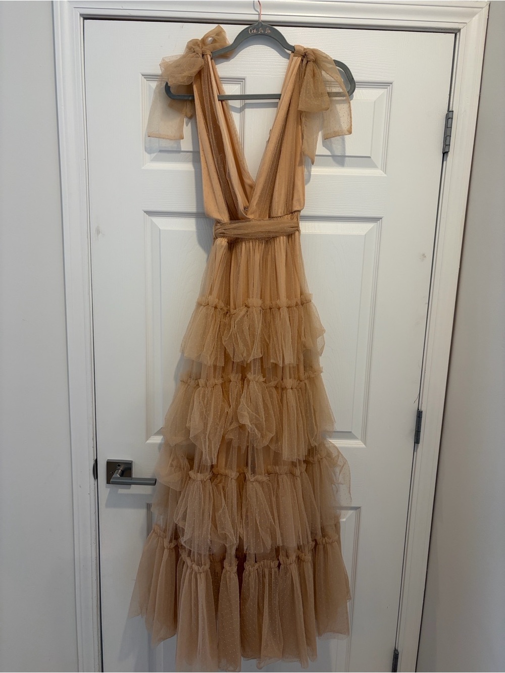 Mable Tan Tiered Tulle Maxi Dress